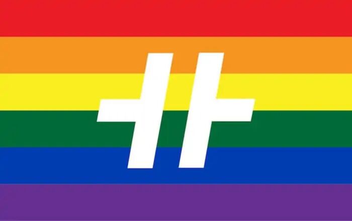 pressemitteilung-vielfalt Die Hansefit Bildmarke auf einem Regenbogenhintergrund