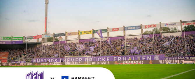 Ein Bild des VfL Stadions mit den Logos vom VfL und von Hansefit.