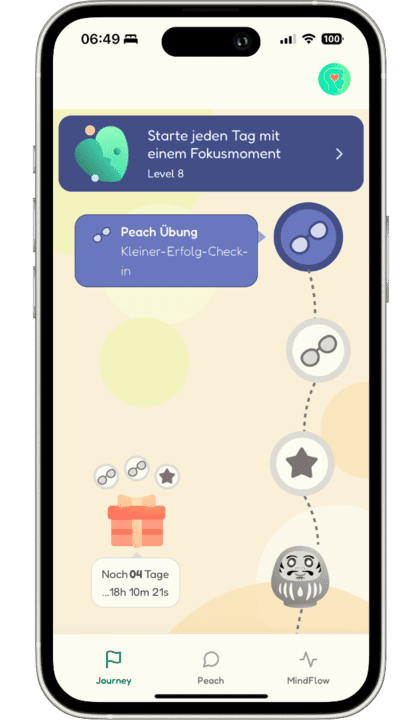 Abbildung der MindElevate App auf dem Handy.
