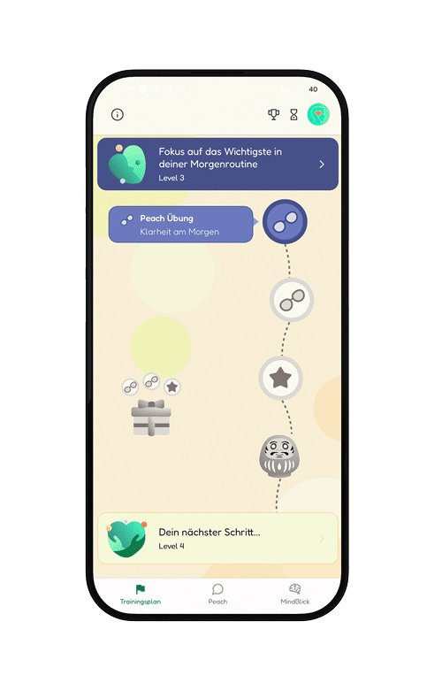 mindelevate-mockup Abbildung der MindElevate App auf dem Handy.
